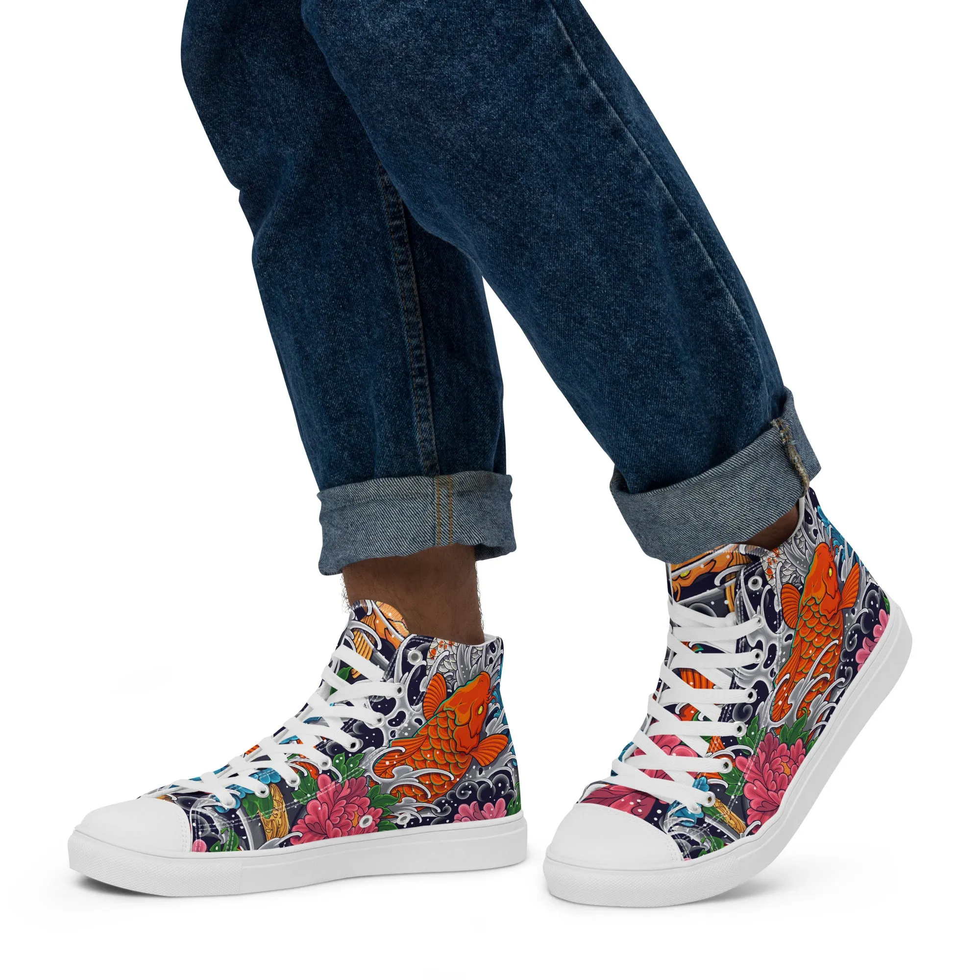 Unisex high top canvas shoes - Koi Fish