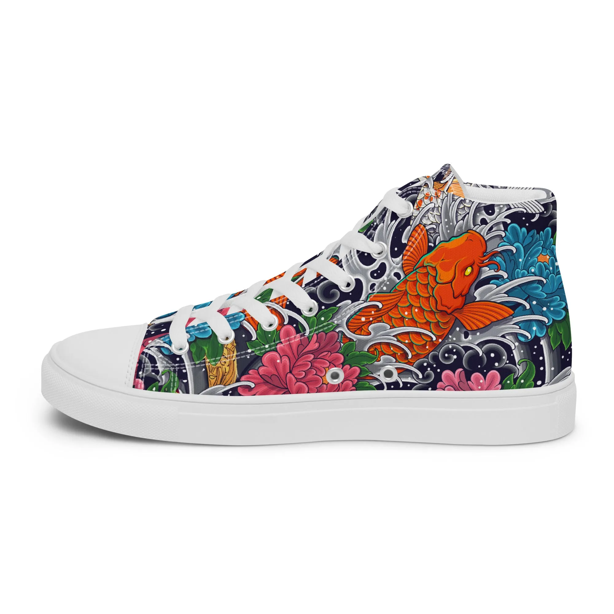 Unisex high top canvas shoes - Koi Fish