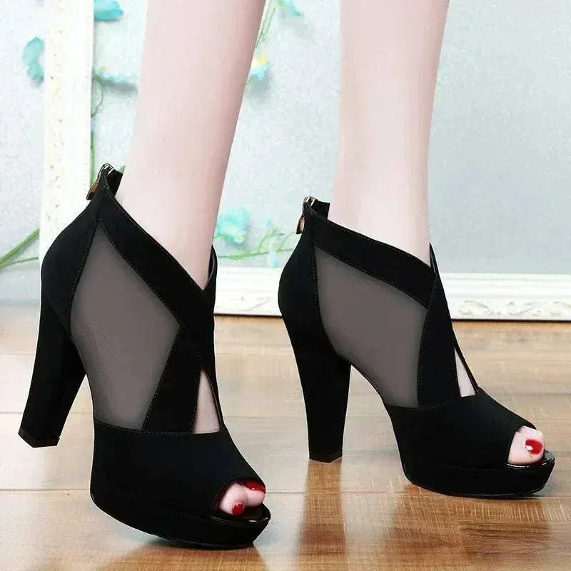 Women High Heel - Breathable Pomps Zip Pointed Toe Elegance Footwear