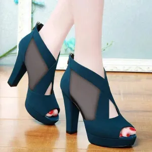 Women High Heel - Breathable Pomps Zip Pointed Toe Elegance Footwear