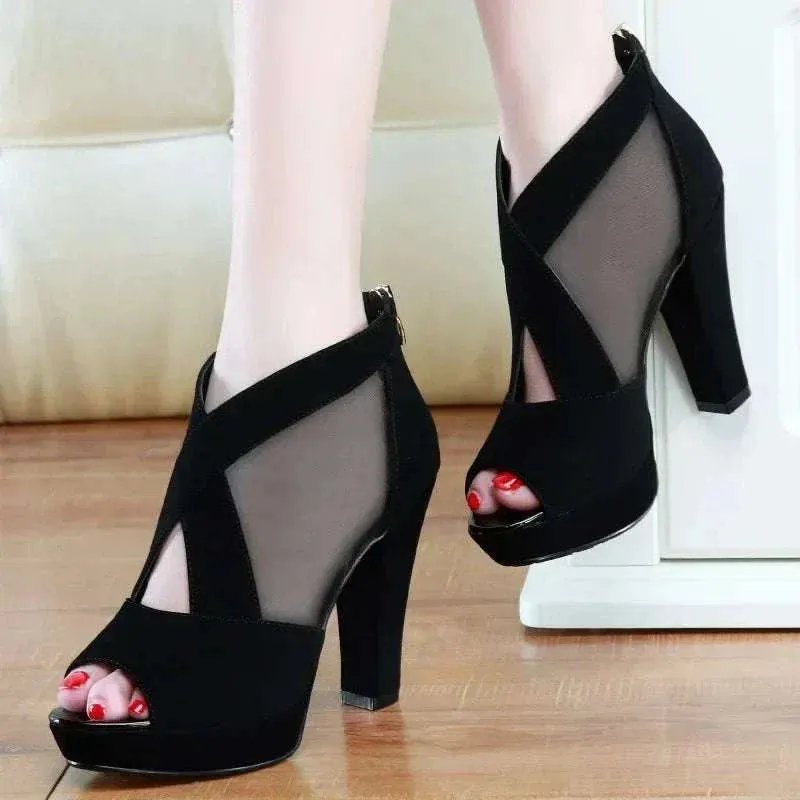 Women High Heel - Breathable Pomps Zip Pointed Toe Elegance Footwear