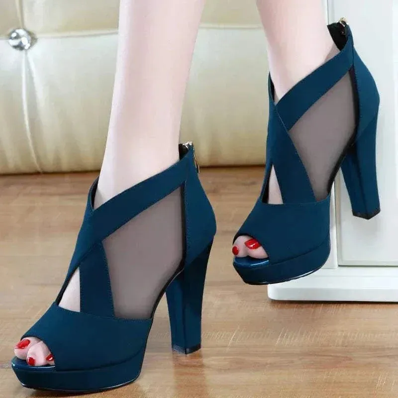 Women High Heel - Breathable Pomps Zip Pointed Toe Elegance Footwear