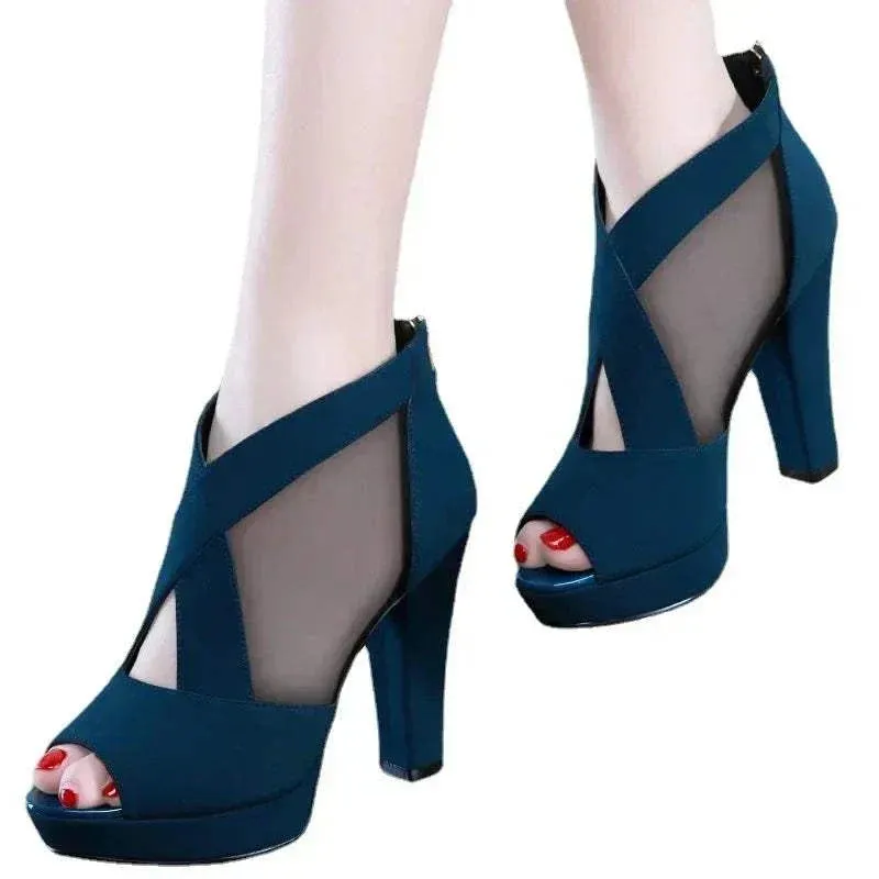 Women High Heel - Breathable Pomps Zip Pointed Toe Elegance Footwear