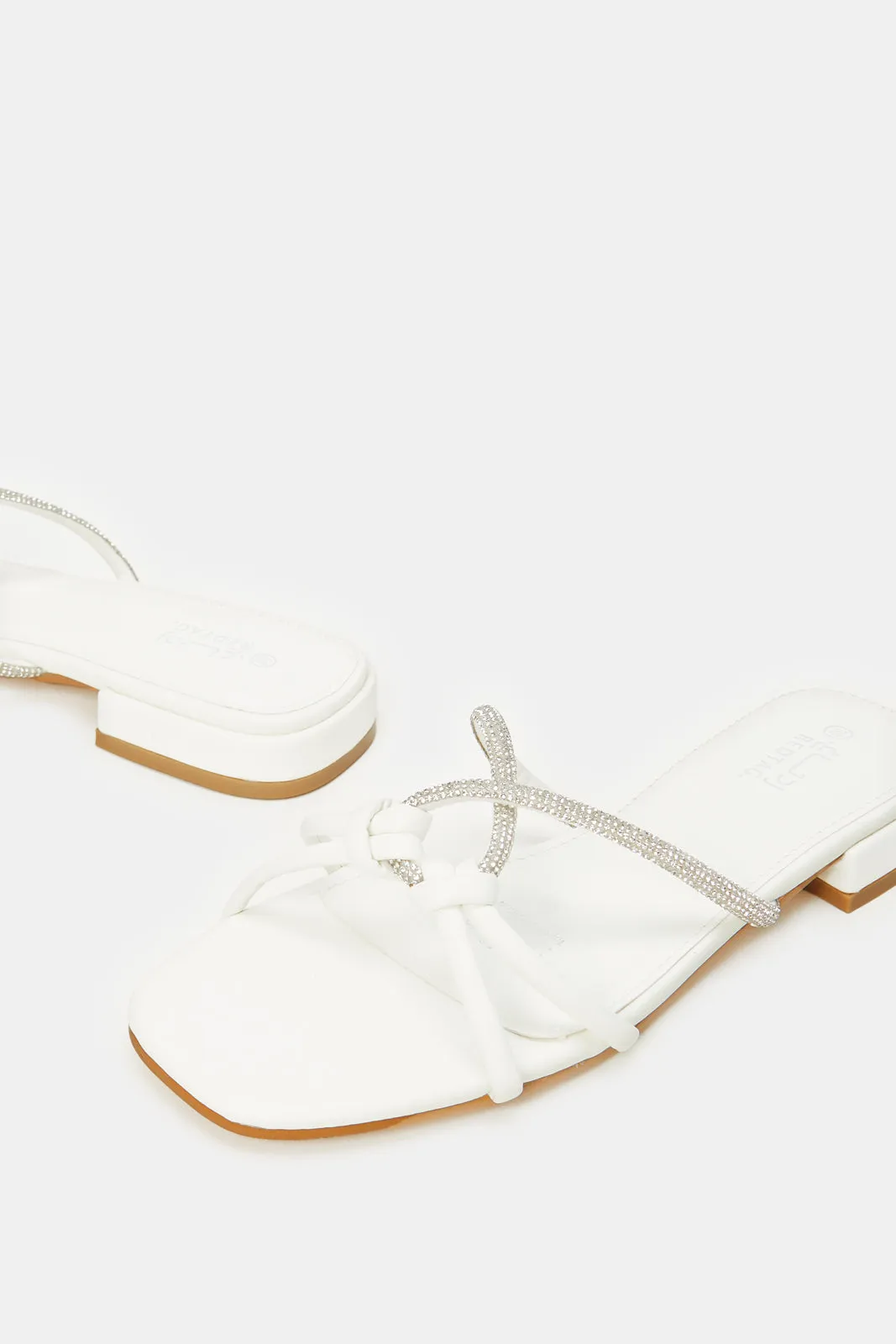 Women White Embellished Strappy Mule