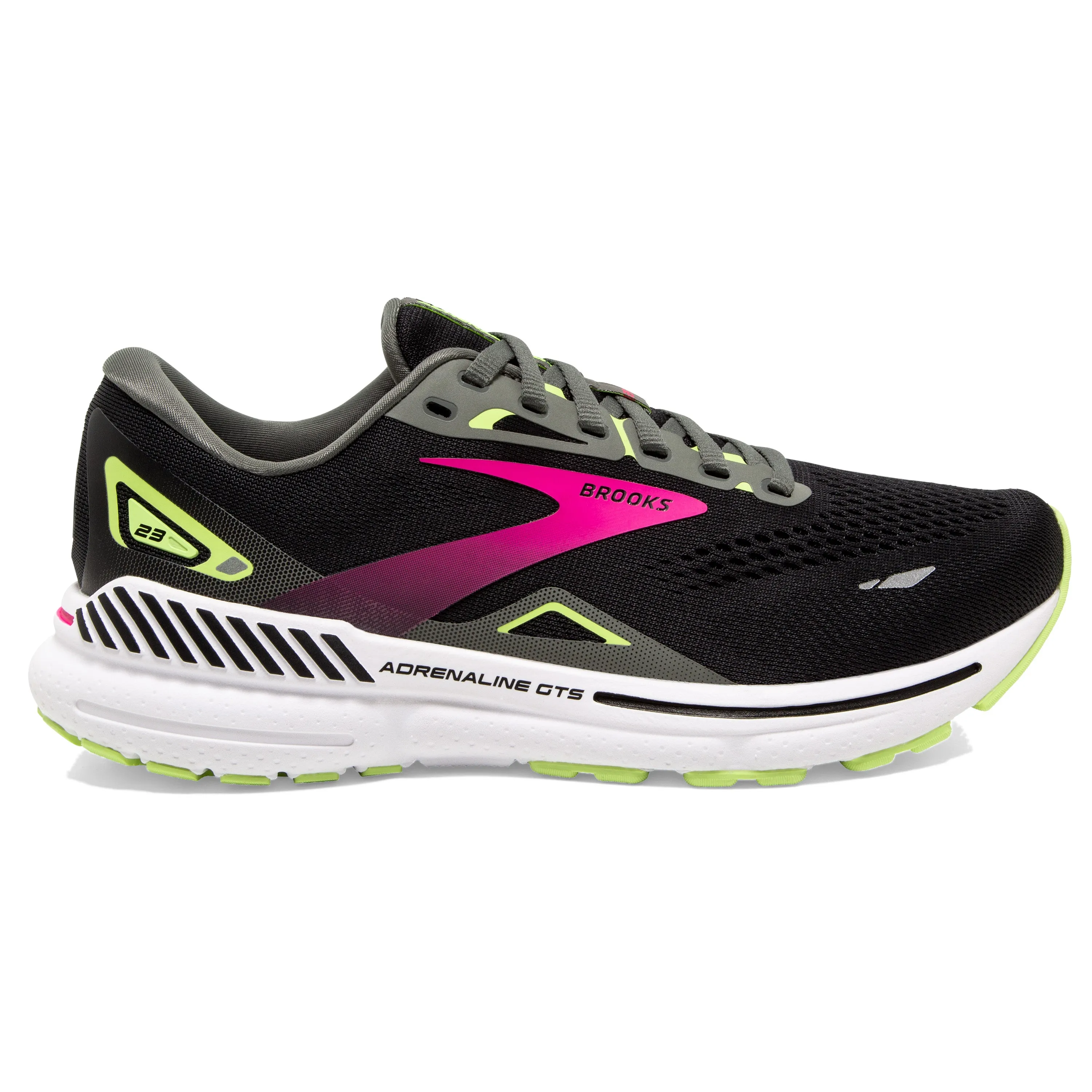 Women's Brooks Adrenaline GTS 23 1203811D037 Color: Black/Gunmetal/Sharp Green (WIDE WIDTH)