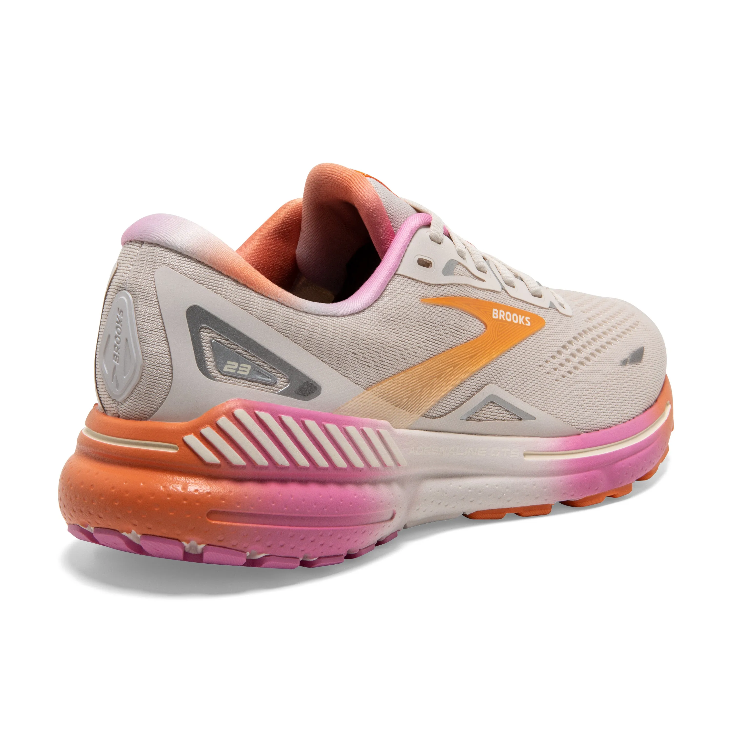 Women's Brooks Adrenaline GTS 23 Color: White Sand/Sunset/Fuchsia