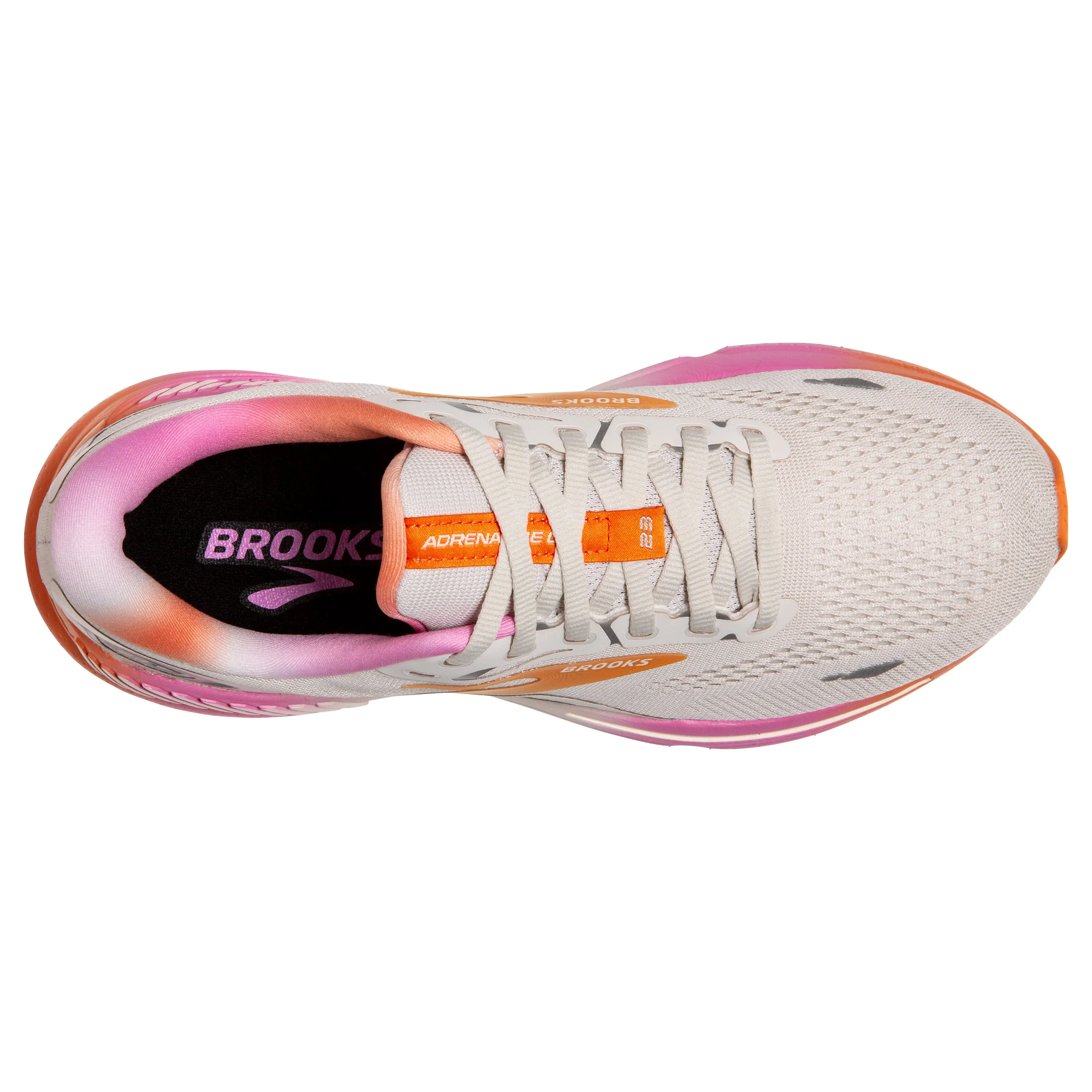 Women's Brooks Adrenaline GTS 23 Color: White Sand/Sunset/Fuchsia