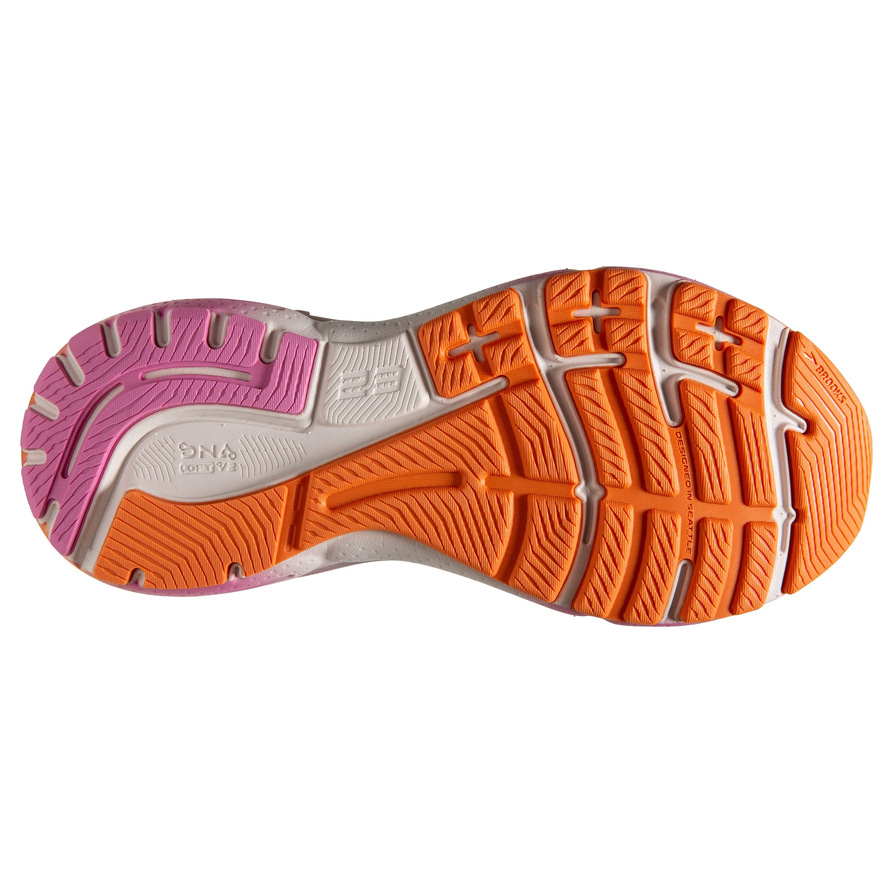 Women's Brooks Adrenaline GTS 23 Color: White Sand/Sunset/Fuchsia