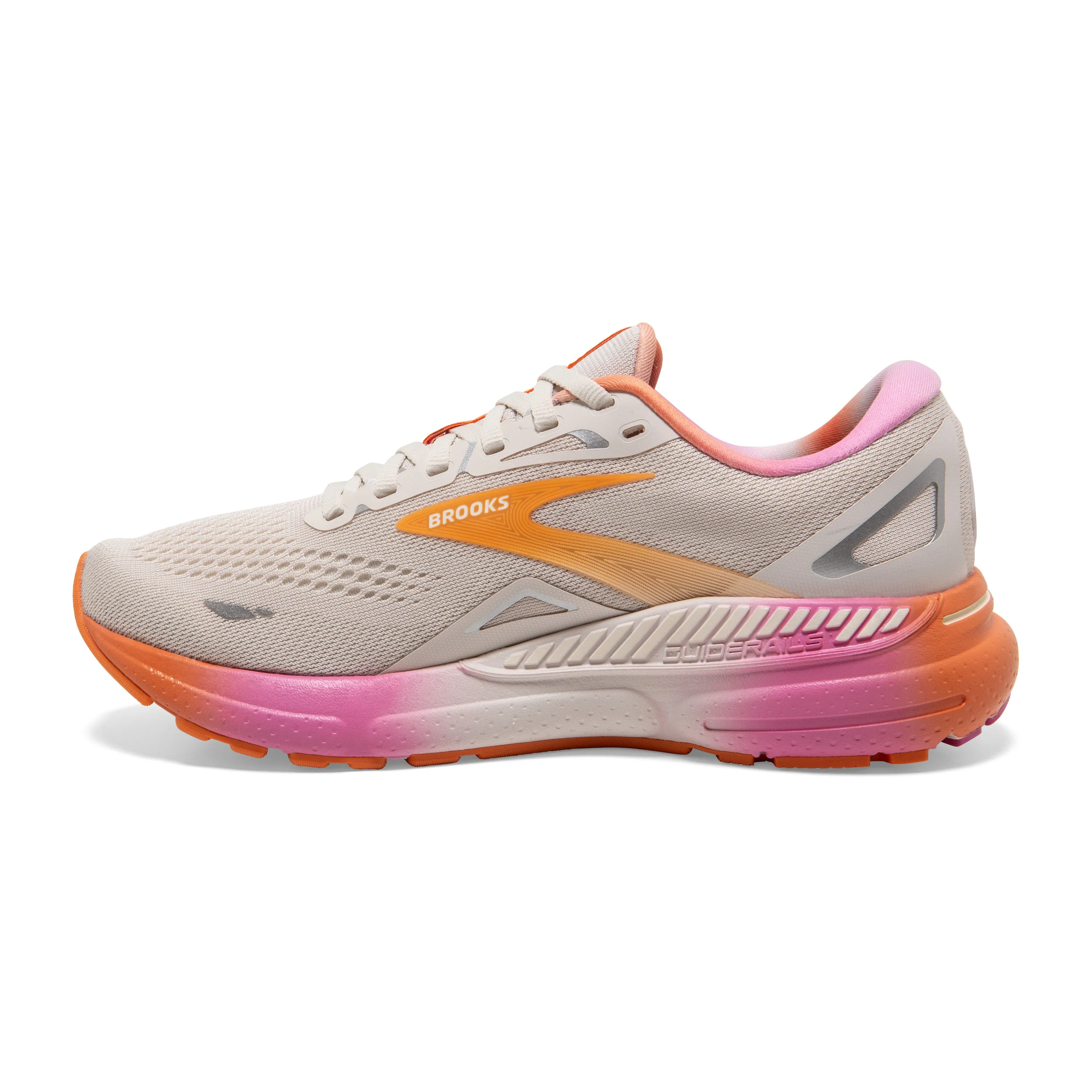 Women's Brooks Adrenaline GTS 23 Color: White Sand/Sunset/Fuchsia