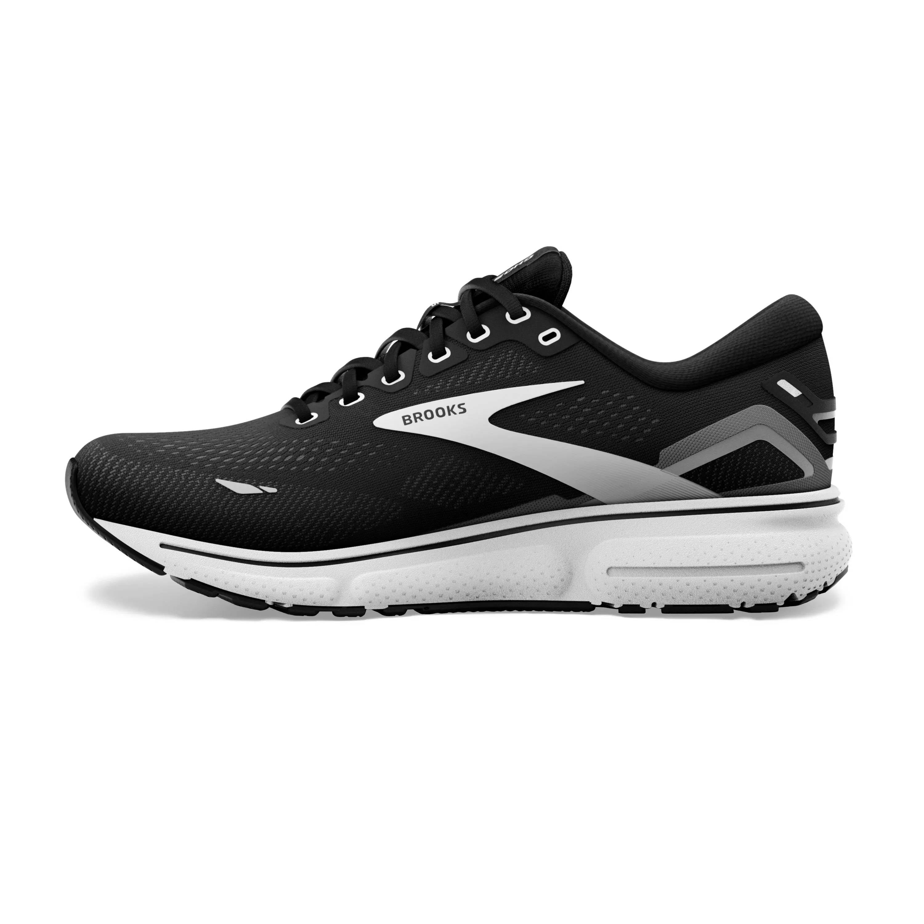 Women's Brooks Ghost 15 1203801D012 Color: Black/Blackened Pearl/White (WIDE WIDTH)