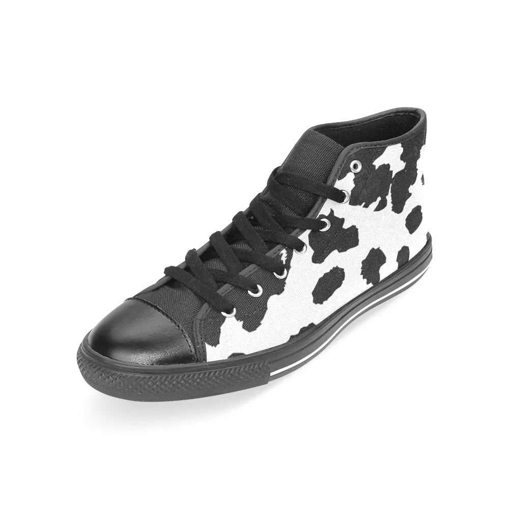 Women's B/W Cow Print High Top Canvas Shoes