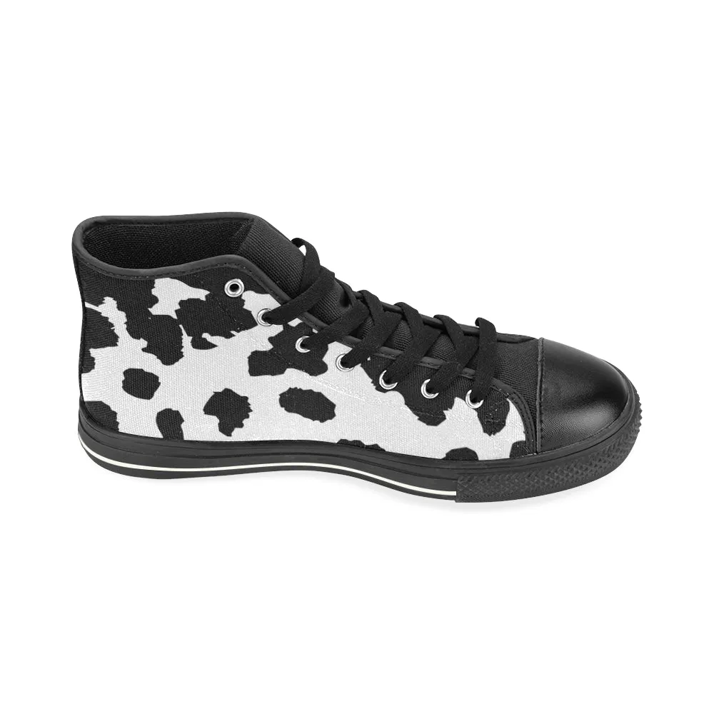 Women's B/W Cow Print High Top Canvas Shoes