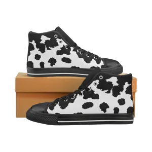 Women's B/W Cow Print High Top Canvas Shoes