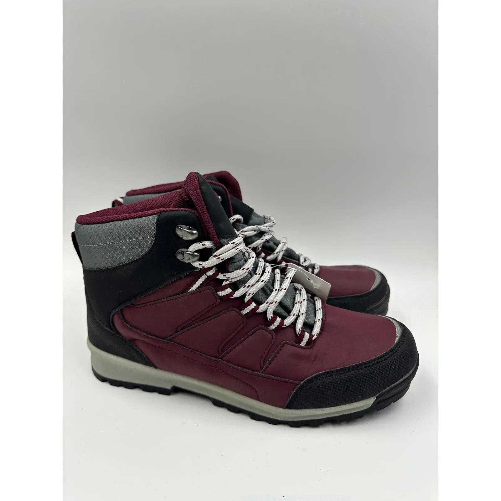 Women's size 8, Burgundy High Top Hikers w/ Gray Accents and Rugged Toe Caps