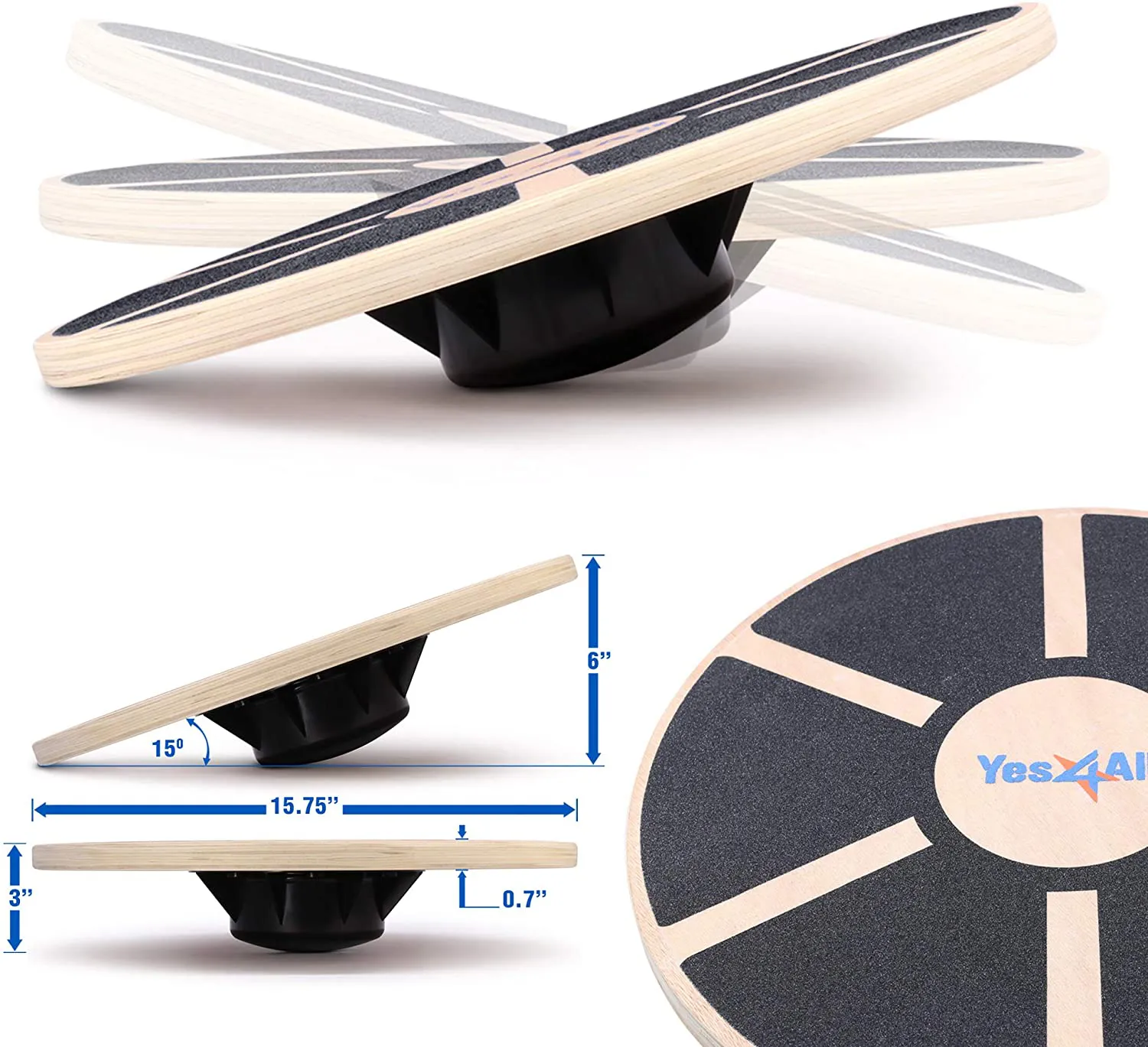 Yes4All Wooden Wobble Balance Board - Round Balance Board, Stability Board for Physical Therapy, Home Gyms